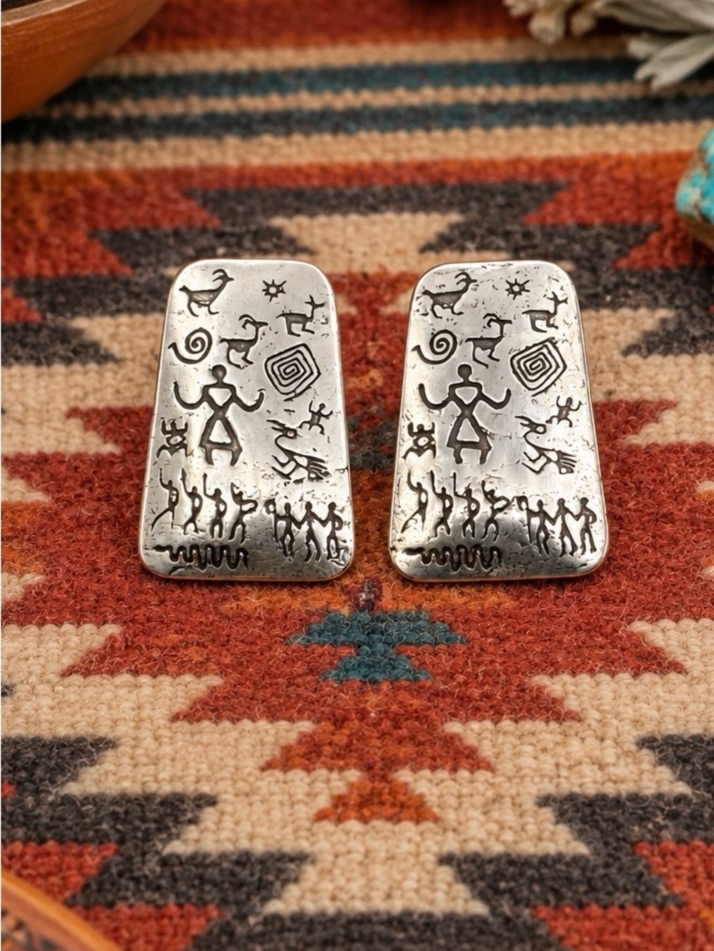 Silver Mesa Rock Art Navajo Native American Sterling Silver Stud Earrings